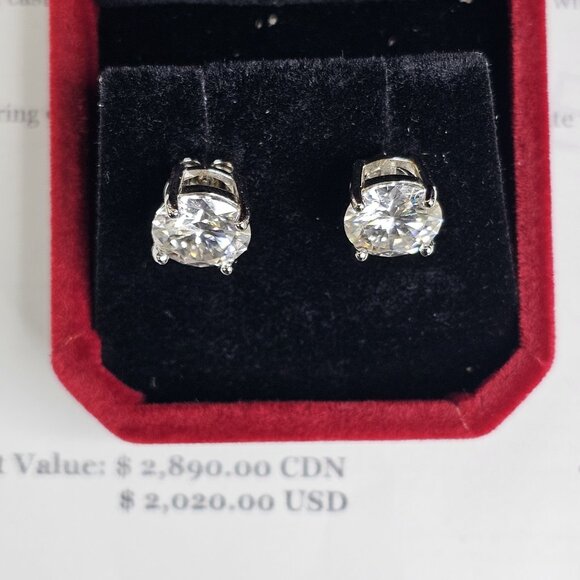 6CT Moissanite Stud Earrings (2x 3CT) Sterling Silver 925, Appraised - Picture 8 of 10